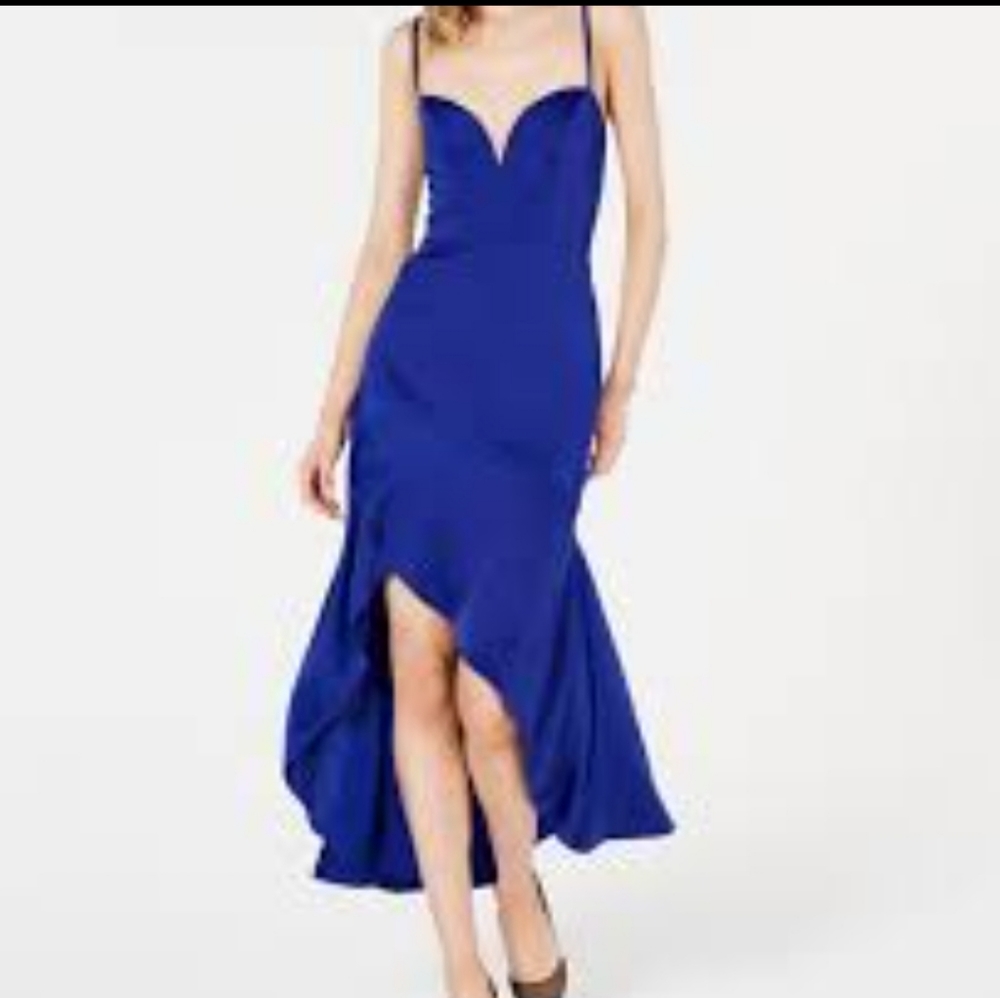 Aidan Mattox Royal blue assymetric charmouse dress